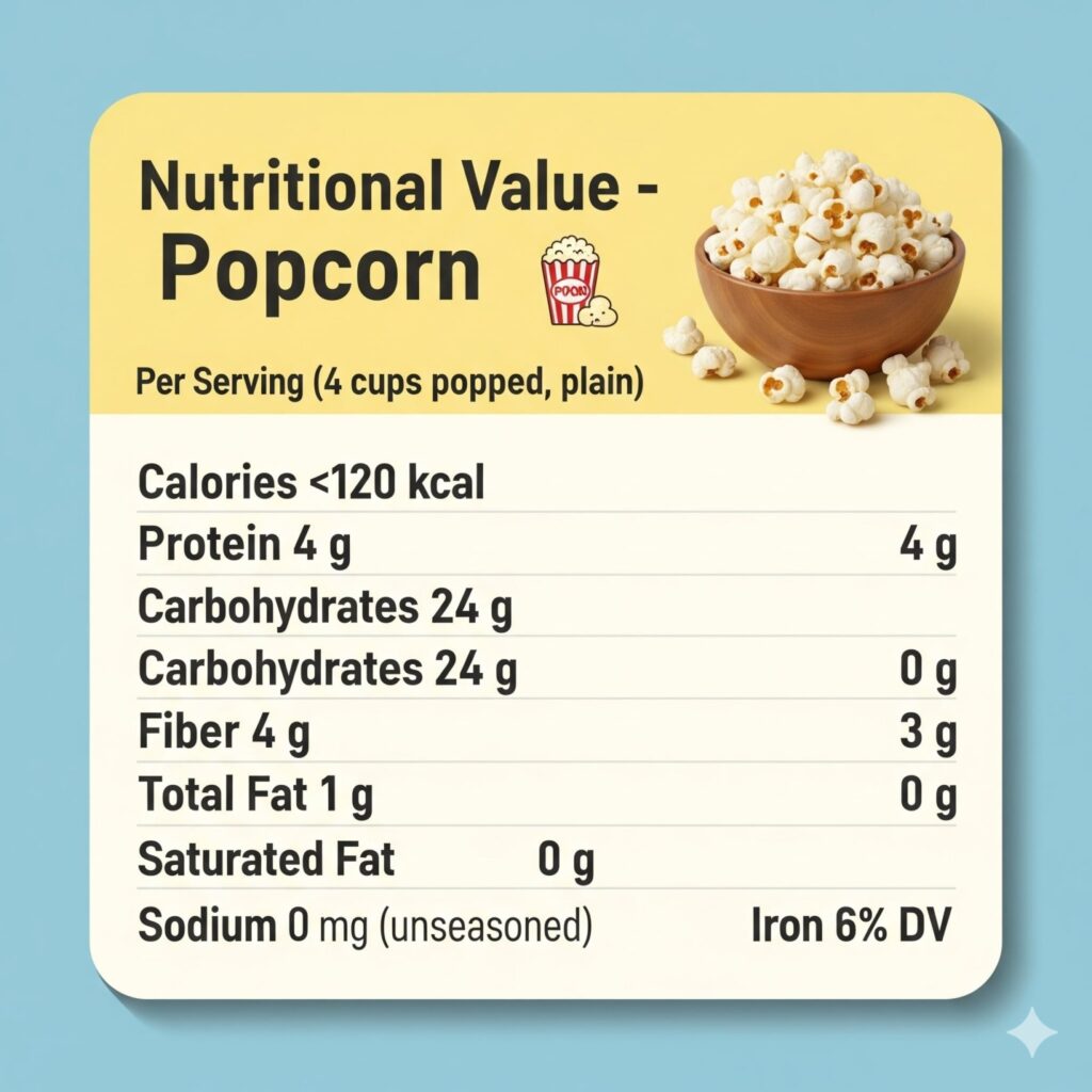 Air Popped Popcorn Nutrients 