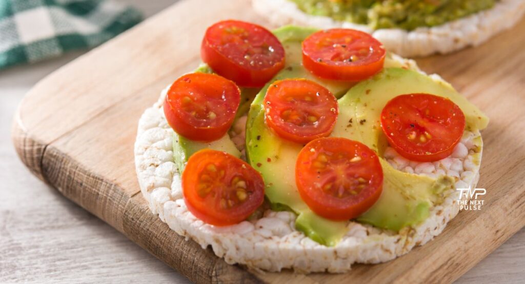 Avocado Rice Cakes with Cherry Tomatoes