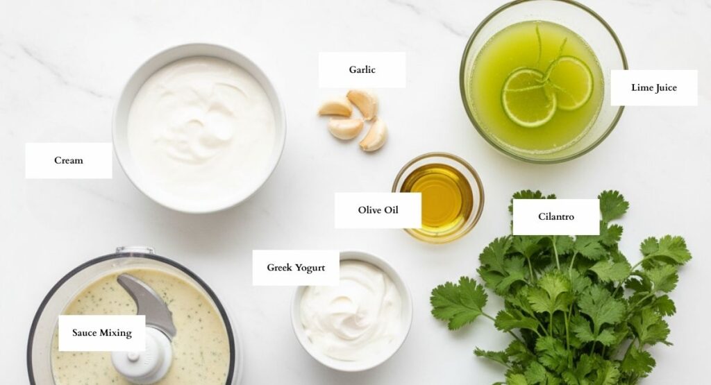 Garlic Cilantro Lime Crema Sauce Ingredients