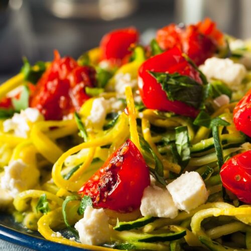 Homemade Pesto Zucchini Noodles with Cherry Tomatoes
